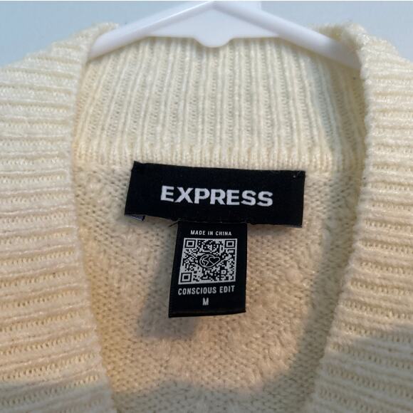 Express Textured Balloon Sleeve Sweater, Cream – Women’s Medium - Picture 4 of 5
